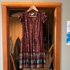 Ulla Johnson Red and Teal Mini Dress